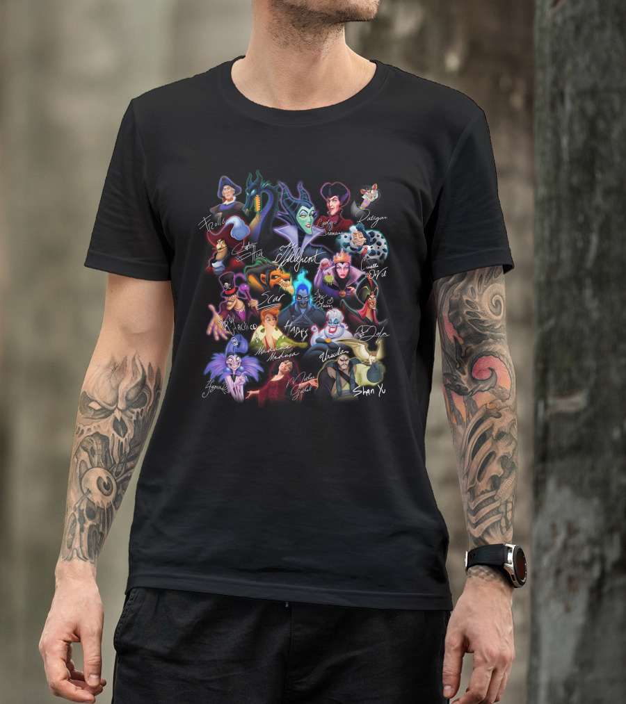 Disney Villains Maleficent Captain Hook Scar Ursula Hades Cruella De Vil Jafar Dr. Facilier Lady Tremaine Gaston Maleficent Evil Queen Shan Yu Queen Of Hearts T-Shirt