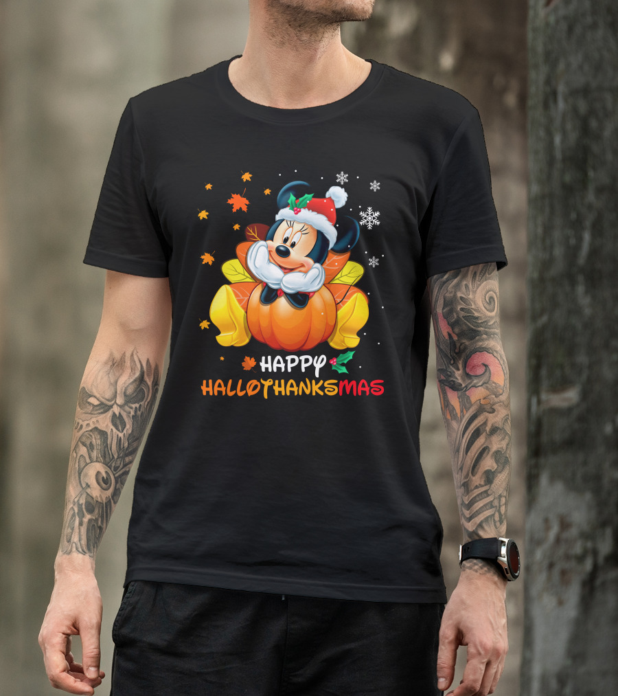 Happy Hallothanksmas Minnie Mouse Pumpkin Festive Holiday T-Shirt