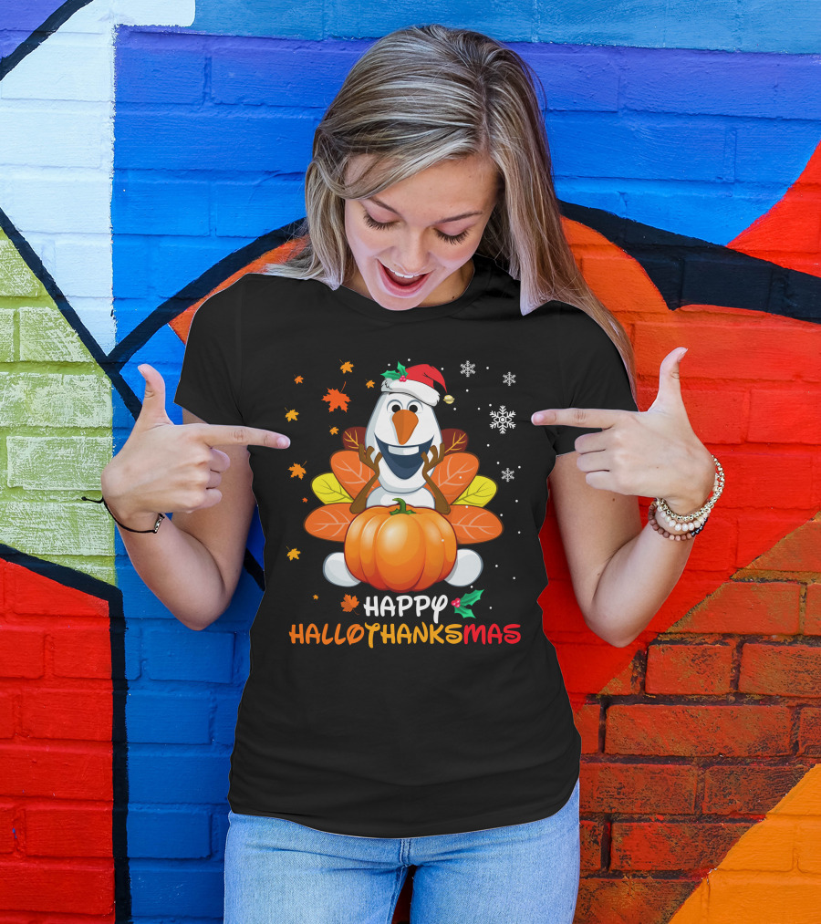 Happy Hallothanksmas Snowman Pumpkin Celebration T-Shirt