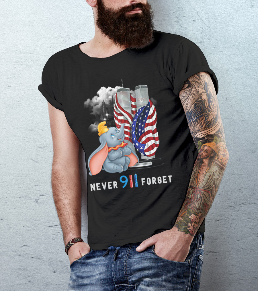 Dumbo Never 911 Forget Twin Towers American Flag Tribute T-Shirt