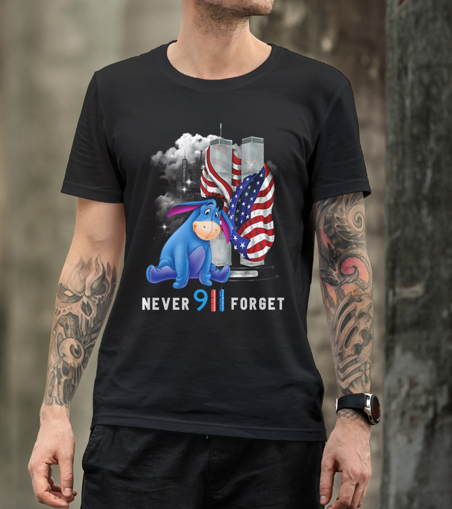 Eeyore Never 9/11 Forget Twin Towers American Flag T-Shirt