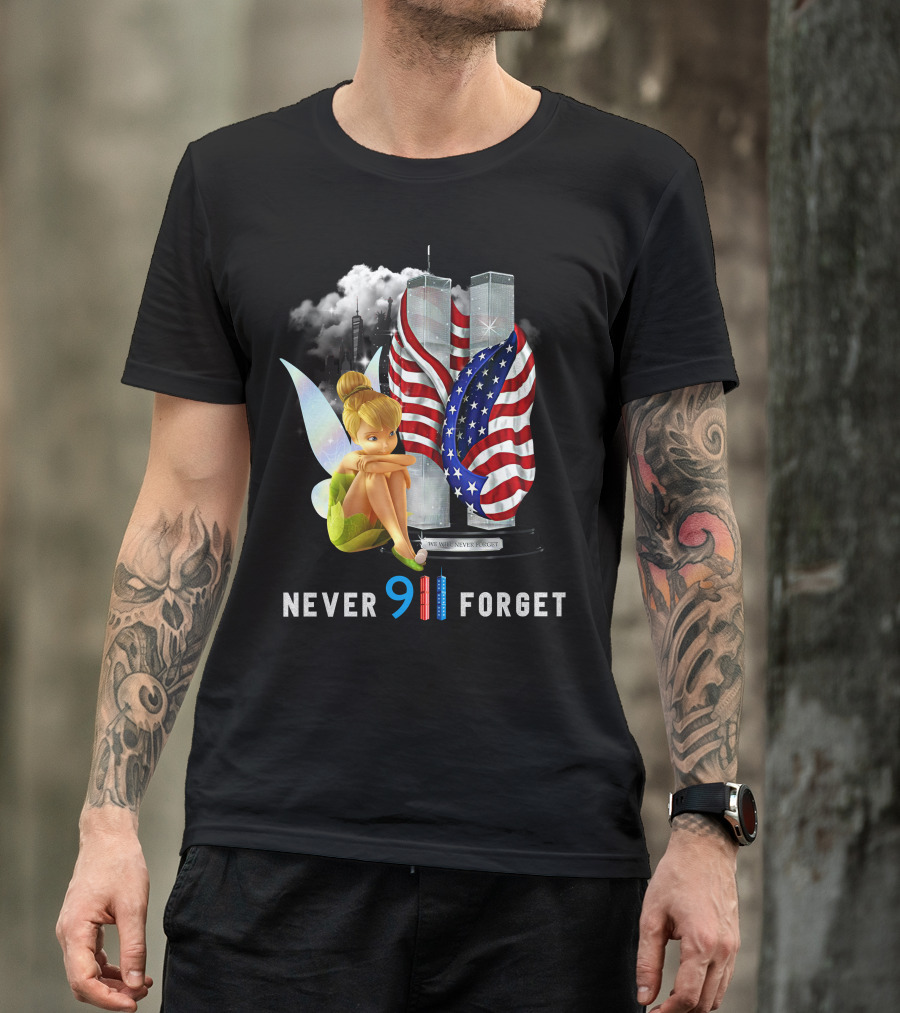 Tinker Bell Never 9/11 Forget Twin Towers American Flag Memorial T-Shirt