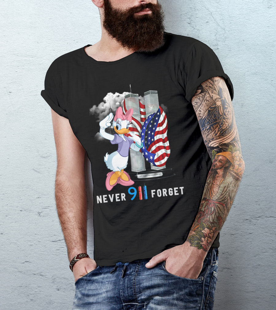 Never 9/11 Forget Daisy Duck Twin Towers American Flag T-Shirt