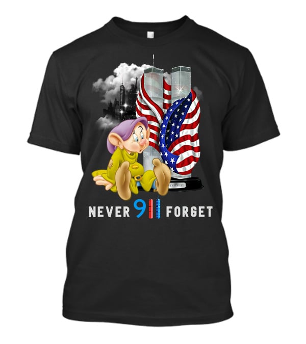 Never 9 11 Forget Dopey D Twin Towers American Flag T-Shirt
