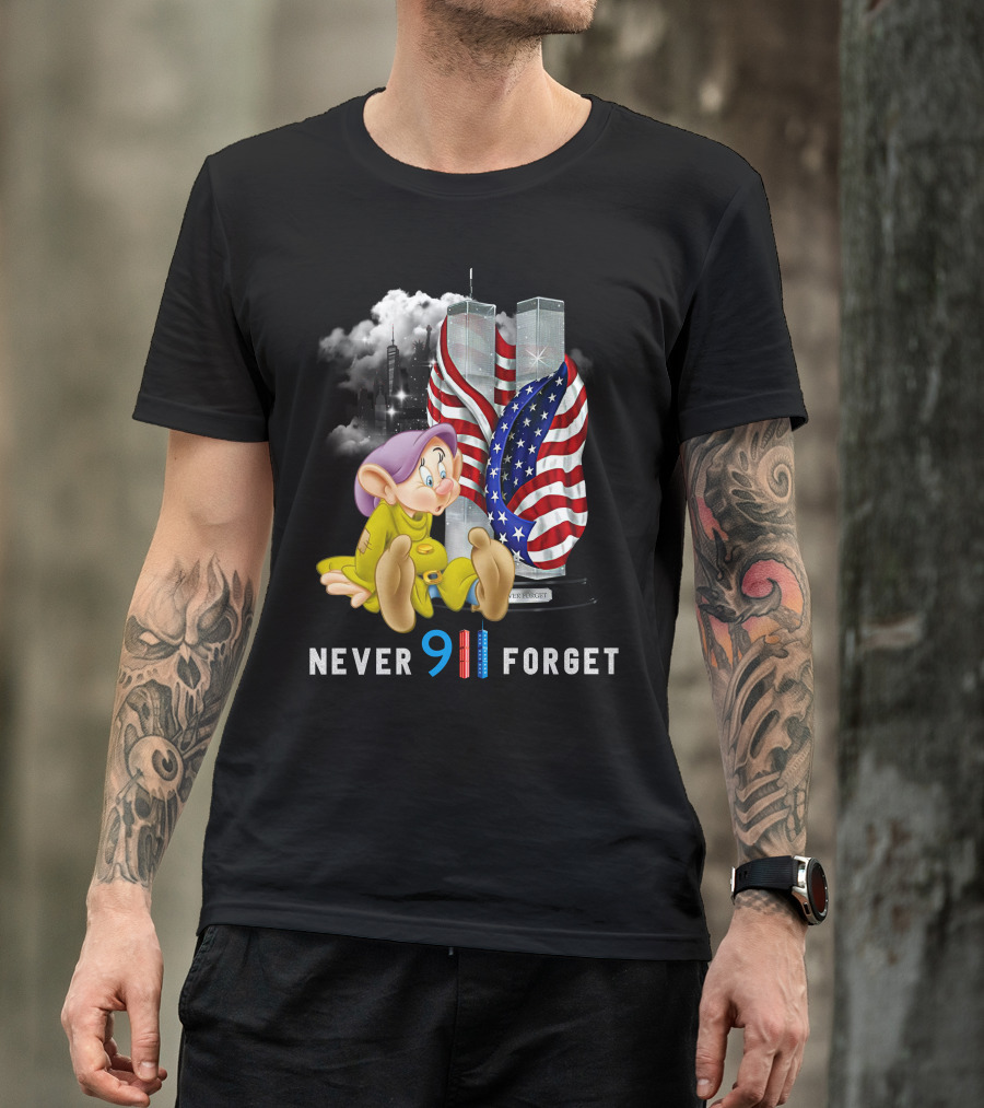 Never 9 11 Forget Dopey D Twin Towers American Flag T-Shirt