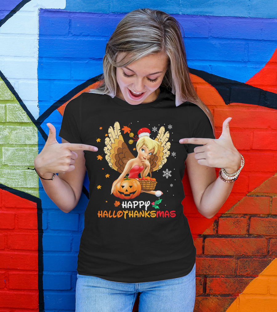 Happy Hallothanksmas Tinkerbell Pumpkin Snowflakes T-Shirt