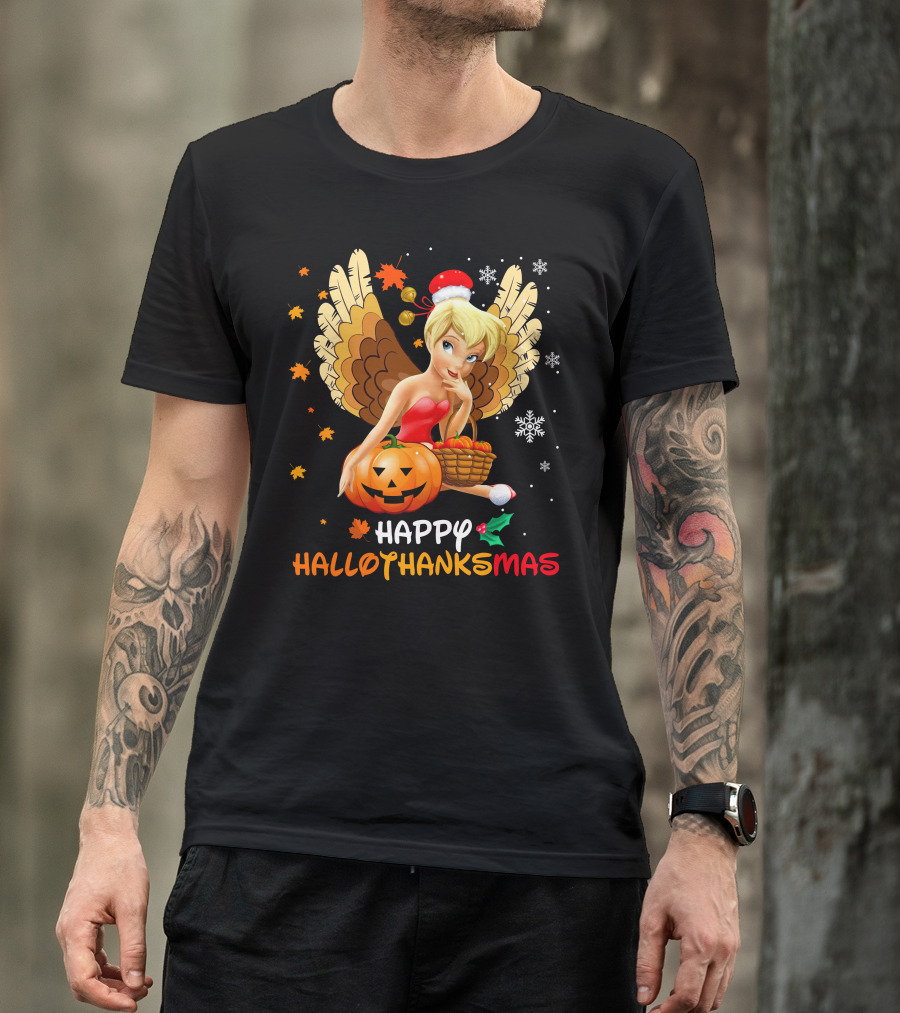 Happy Hallothanksmas Tinkerbell Pumpkin Snowflakes T-Shirt