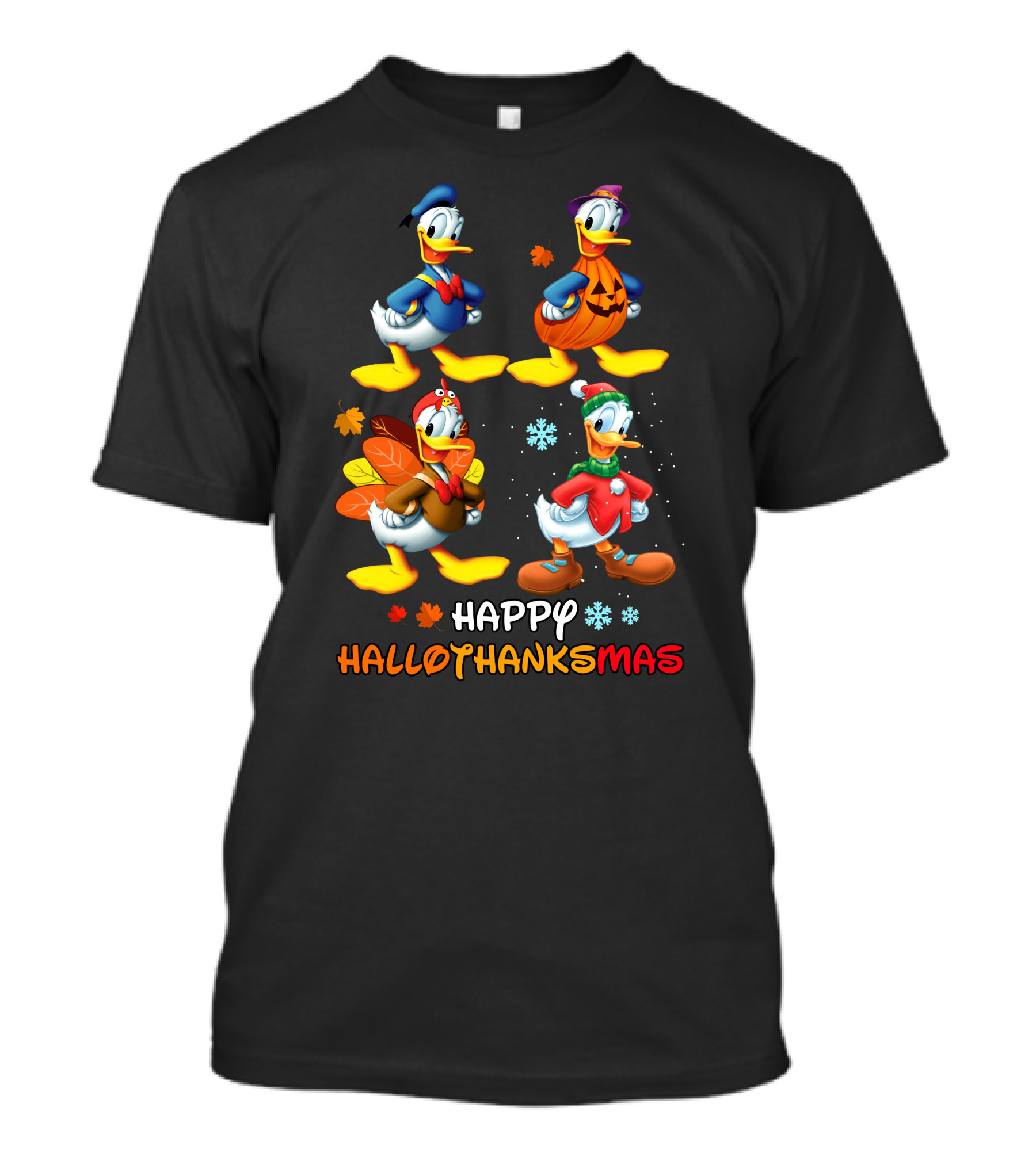 Happy Hallothanksmas Donald Duck Pumpkin Turkey Snowflakes T-Shirt