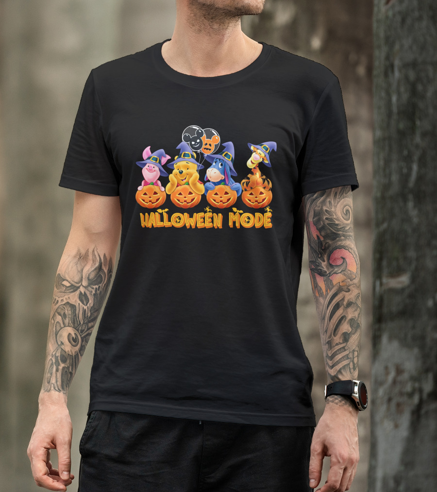 Winnie The Pooh Halloween Mode With Pumpkins And Balloons Featuring Piglet Eeyore Tigger T-Shirt