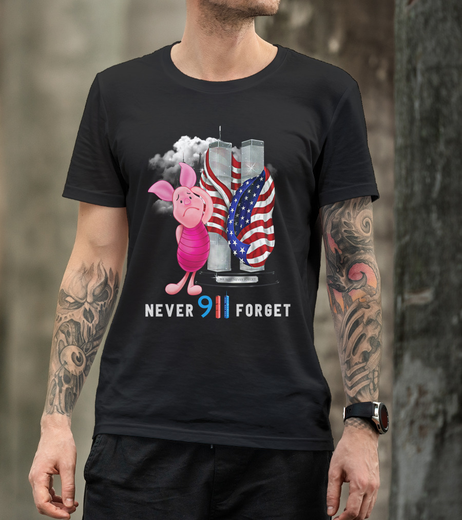 Piglet 9/11 Never Forget Twin Towers American Flag Memorial T-Shirt