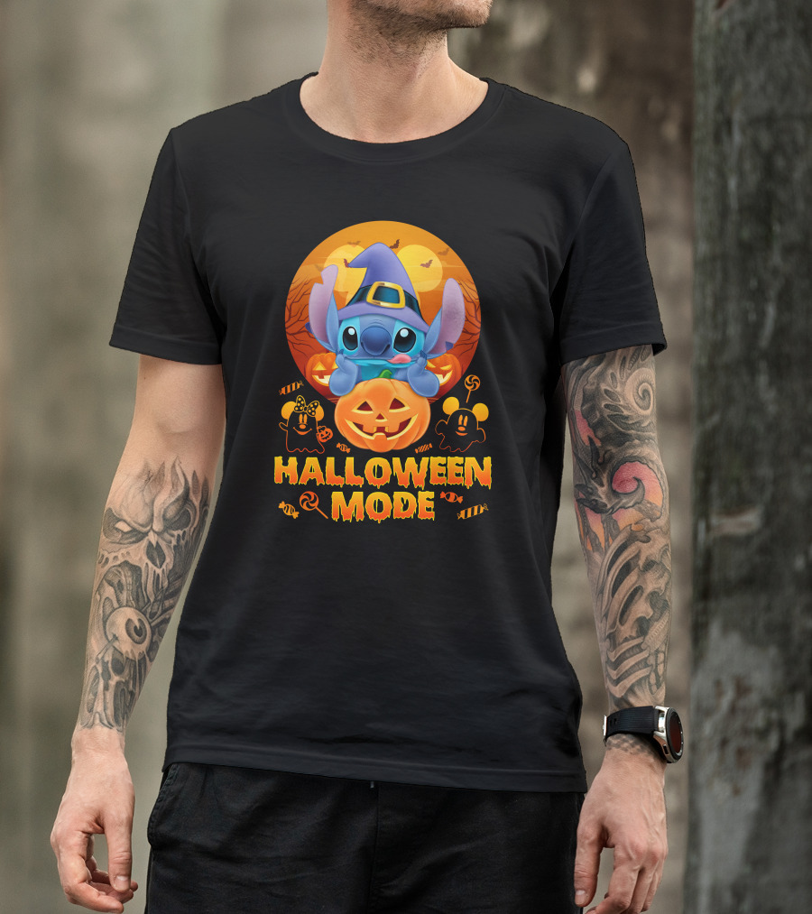 Stitch Halloween Mode Pumpkin Bats Candy T-Shirt