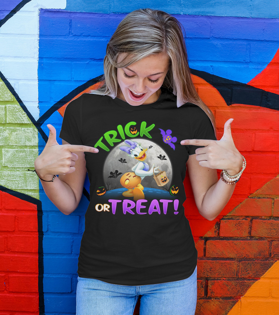 Trick Or Treat Daisy Duck Halloween Moon Mickey Bat Pumpkins T-Shirt