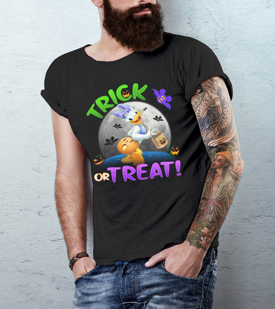 Trick Or Treat Daisy Duck Halloween Moon Mickey Bat Pumpkins T-Shirt