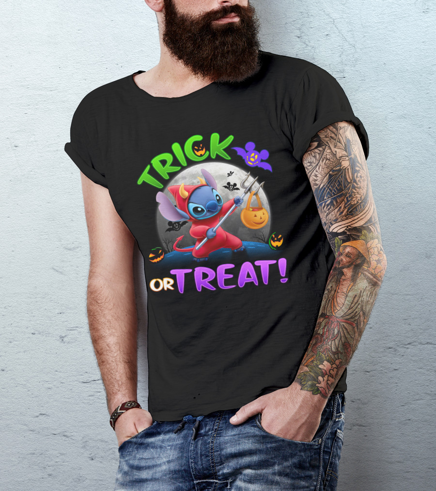 Trick Or Treat Stitch Halloween Bat Pumpkins Moon Costume T-Shirt