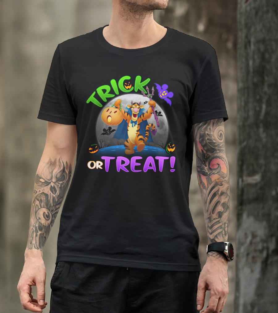 Trick Or Treat Tigger Disney Halloween Celebration With Pumpkins And Bat T-Shirt