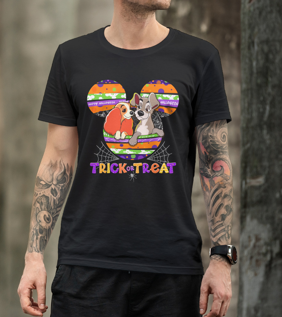 Lady And The Tramp Happy Halloween Trick Or Treat Mickey Ears T-Shirt