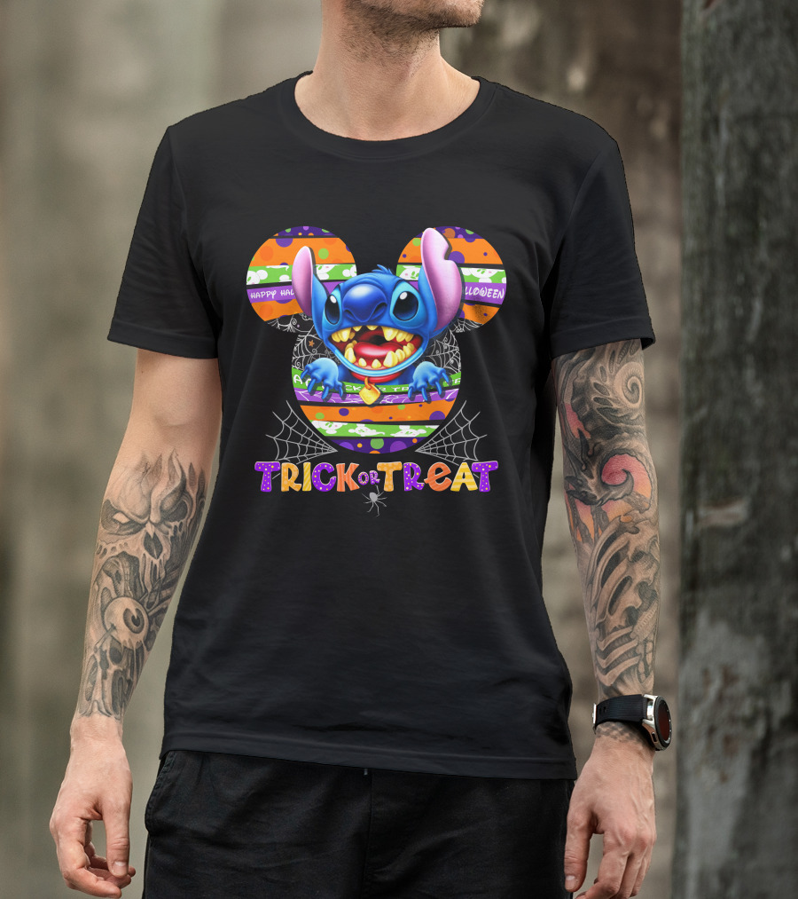 Happy Halloween Stitch Trick Or Treat Mickey Ears T-Shirt