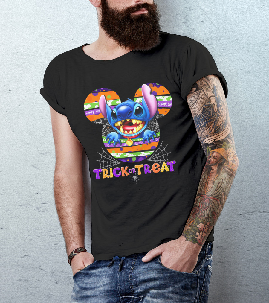 Happy Halloween Stitch Trick Or Treat Mickey Ears T-Shirt