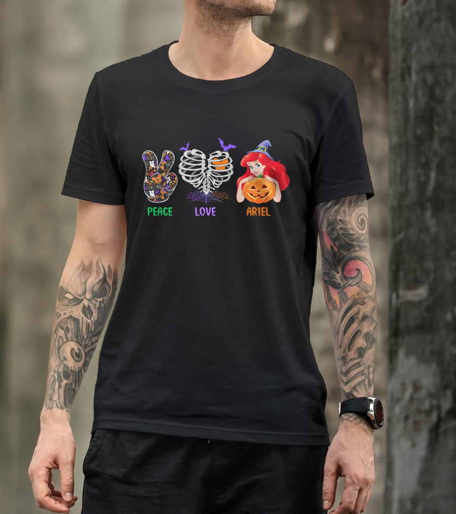 Peace Love Ariel Halloween Pumpkin Witch Hat T-Shirt
