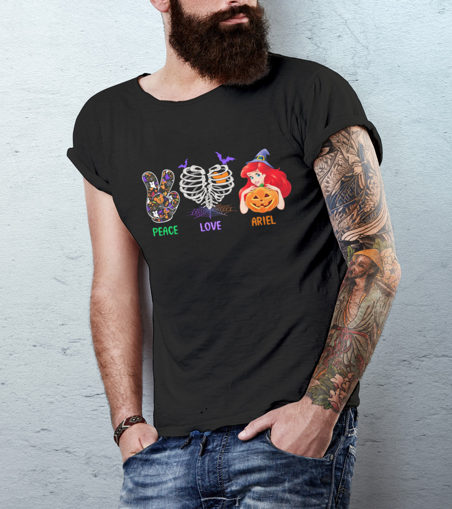 Peace Love Ariel Halloween Pumpkin Witch Hat T-Shirt