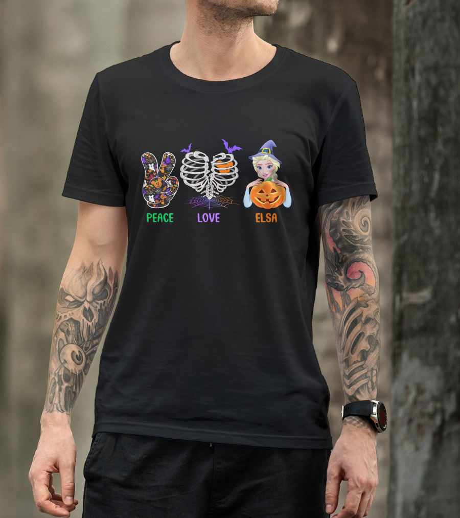 Peace Love Elsa Halloween Pumpkin Witch Hat T-Shirt