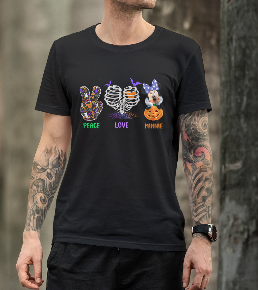 Peace Love Minnie Halloween Skeleton Pumpkin T-Shirt