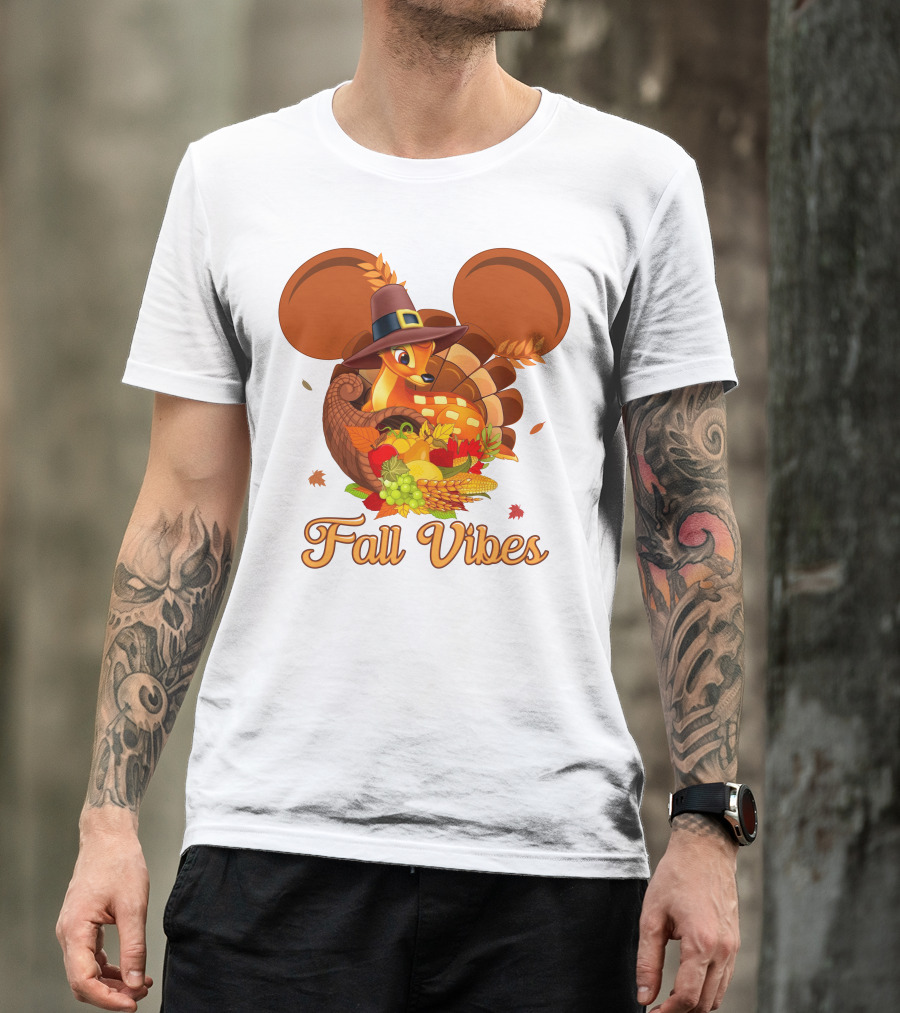 Fall Vibes Bambi Thanksgiving Mouse Ears Cornucopia T-Shirt
