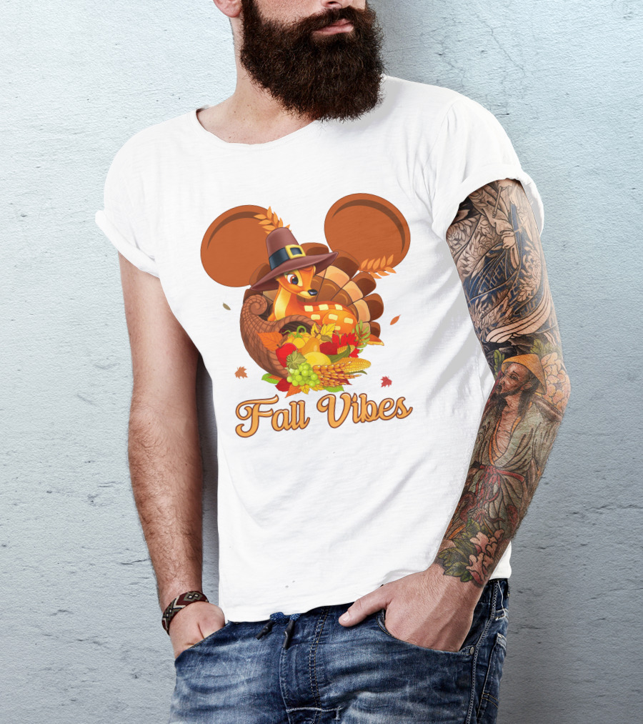 Fall Vibes Bambi Thanksgiving Mouse Ears Cornucopia T-Shirt