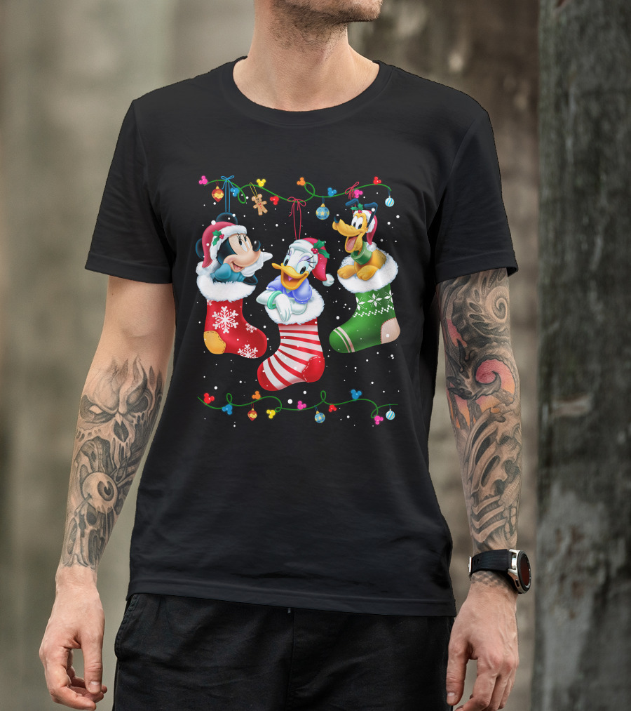 Minnie Daisy Pluto Christmas Stockings Disney Holiday T-Shirt