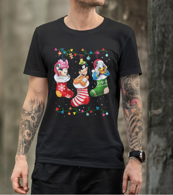 Minnie Donald Goofy Christmas Stockings Holiday T-Shirt