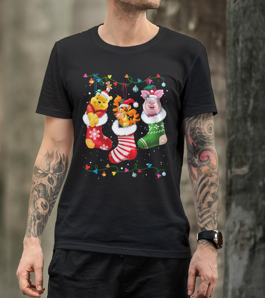 Pooh Tigger Piglet Christmas Stockings Holiday Cheer T-Shirt