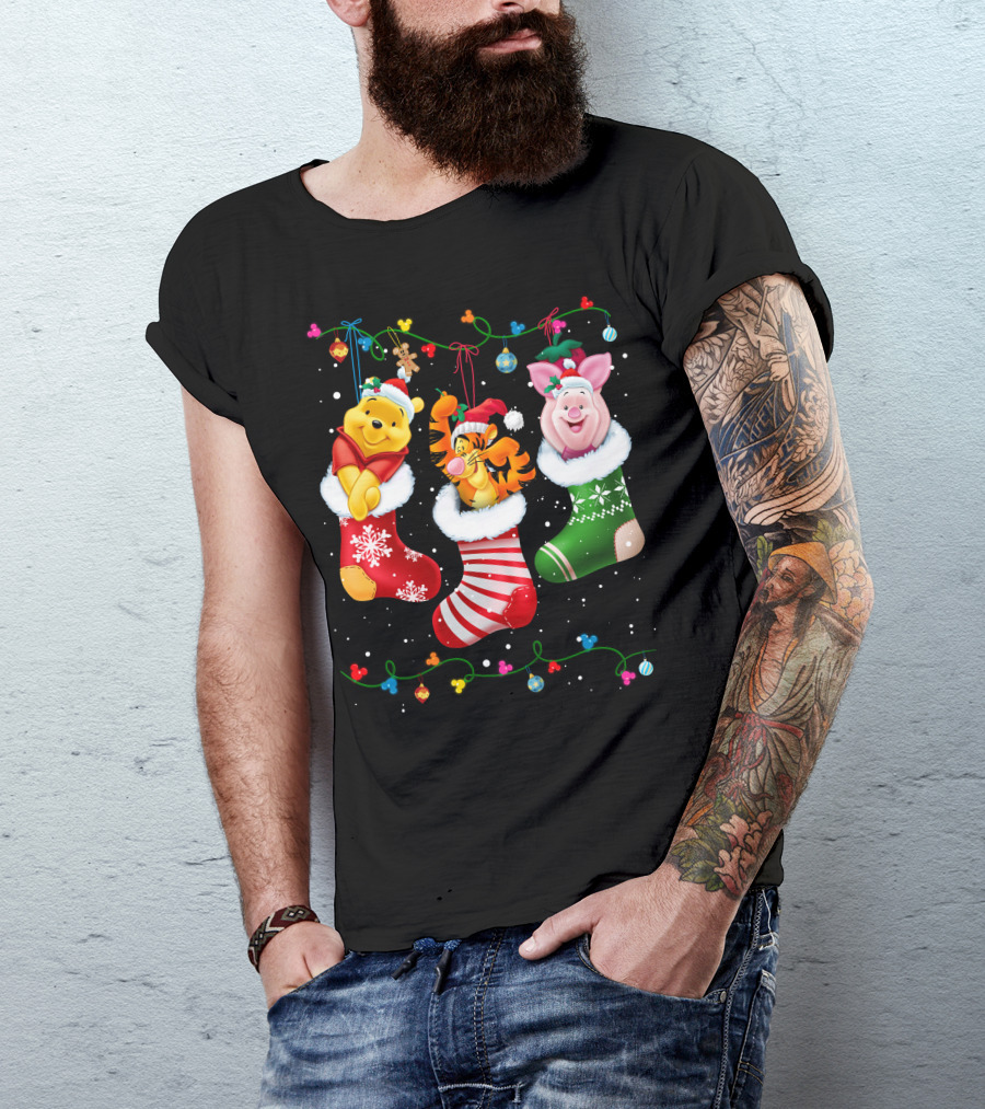Pooh Tigger Piglet Christmas Stockings Holiday Cheer T-Shirt