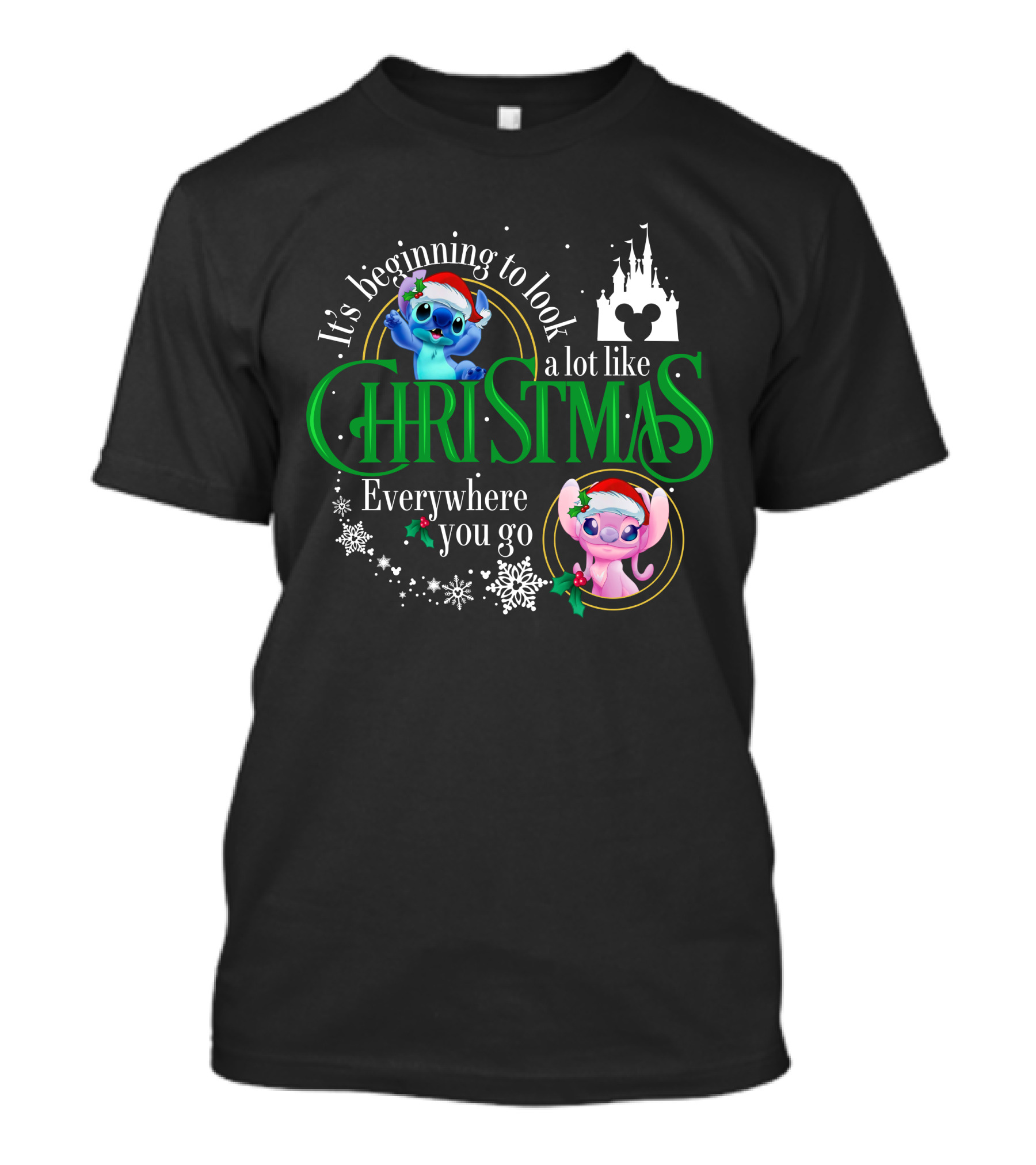 It's Beginning To Look A Lot Like Christmas Everywhere You Go Stitch And Angel T-Shirt