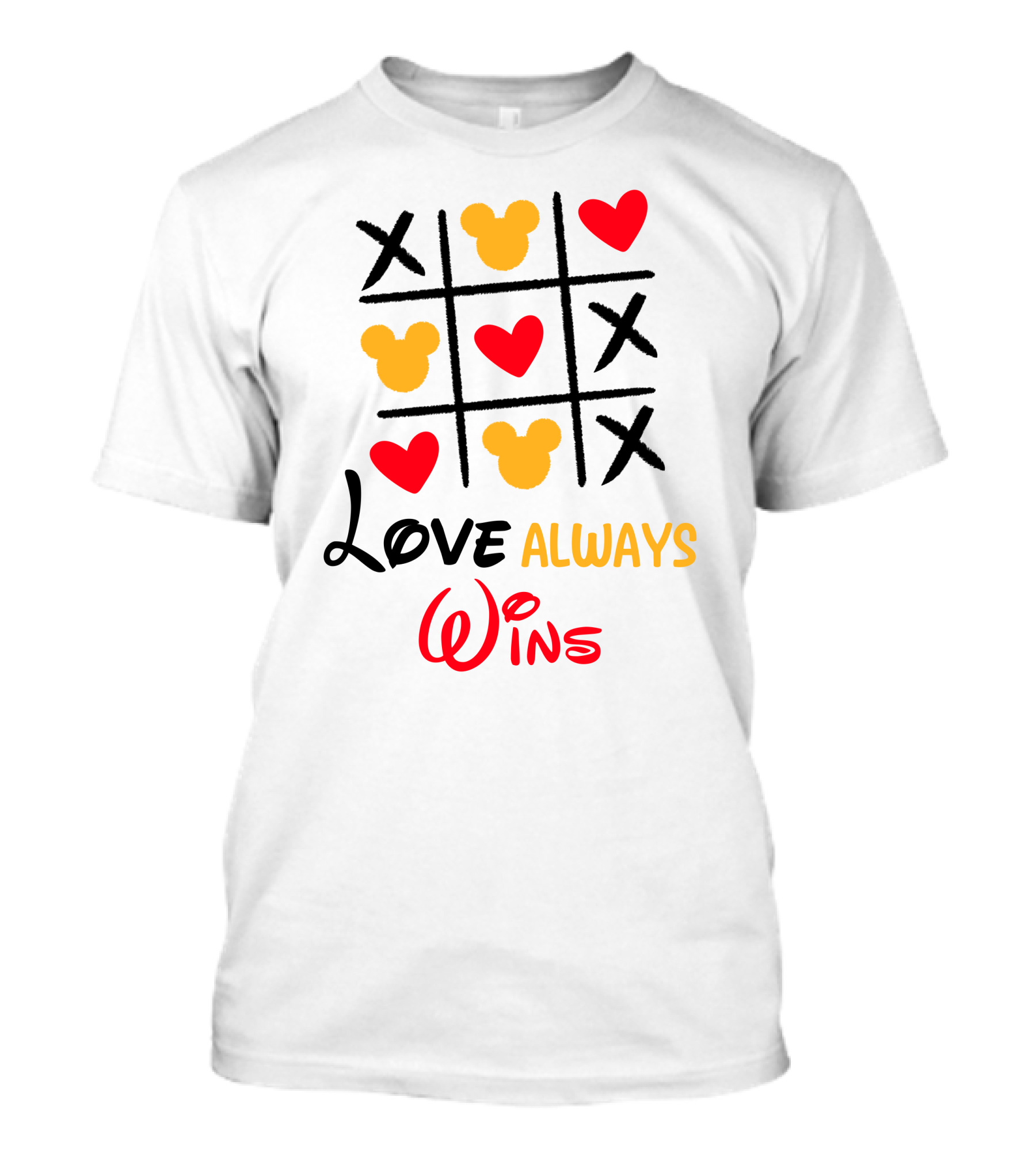 LOVE ALWAYS WINS Tic Tac Toe Hearts And Mickey T-Shirt