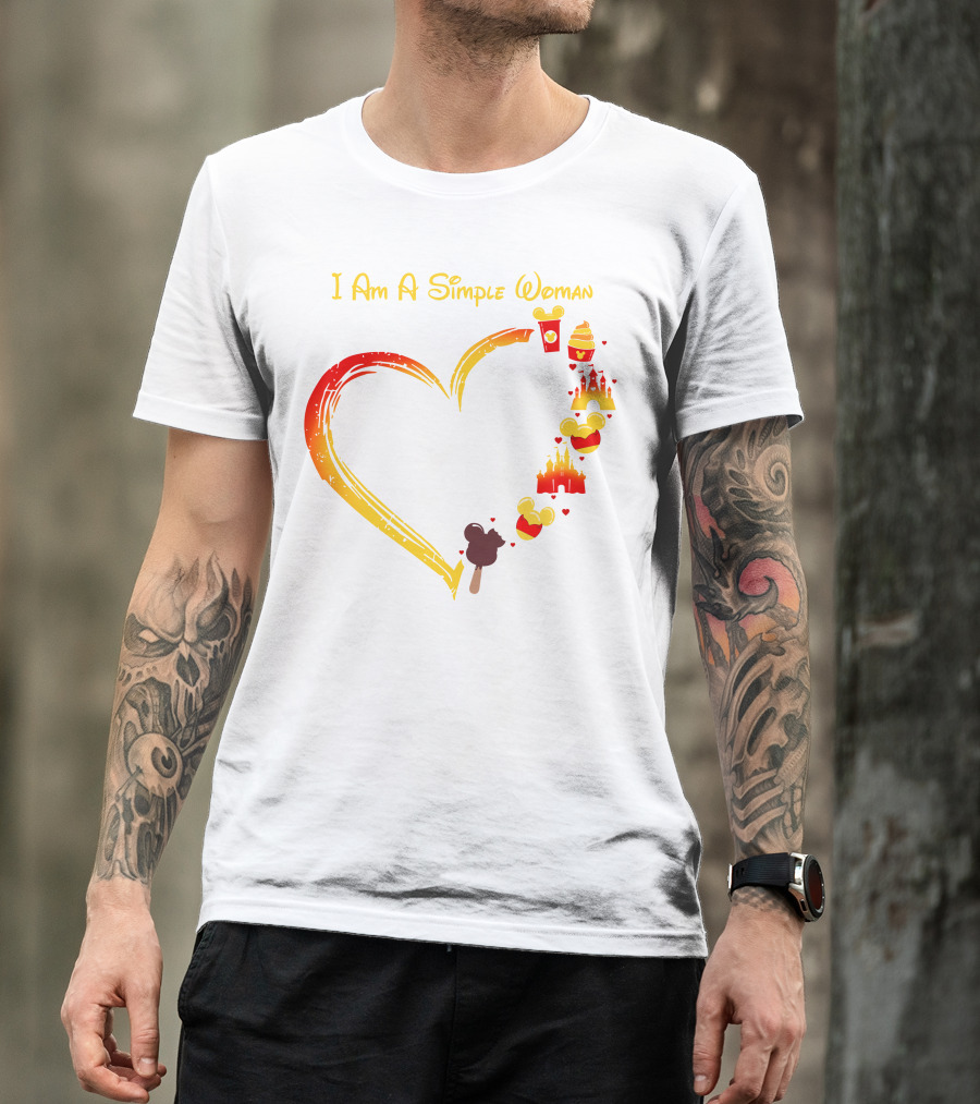 I Am A Simple Woman Heart With Mickey Ears Ice Cream Popcorn Castle T-Shirt