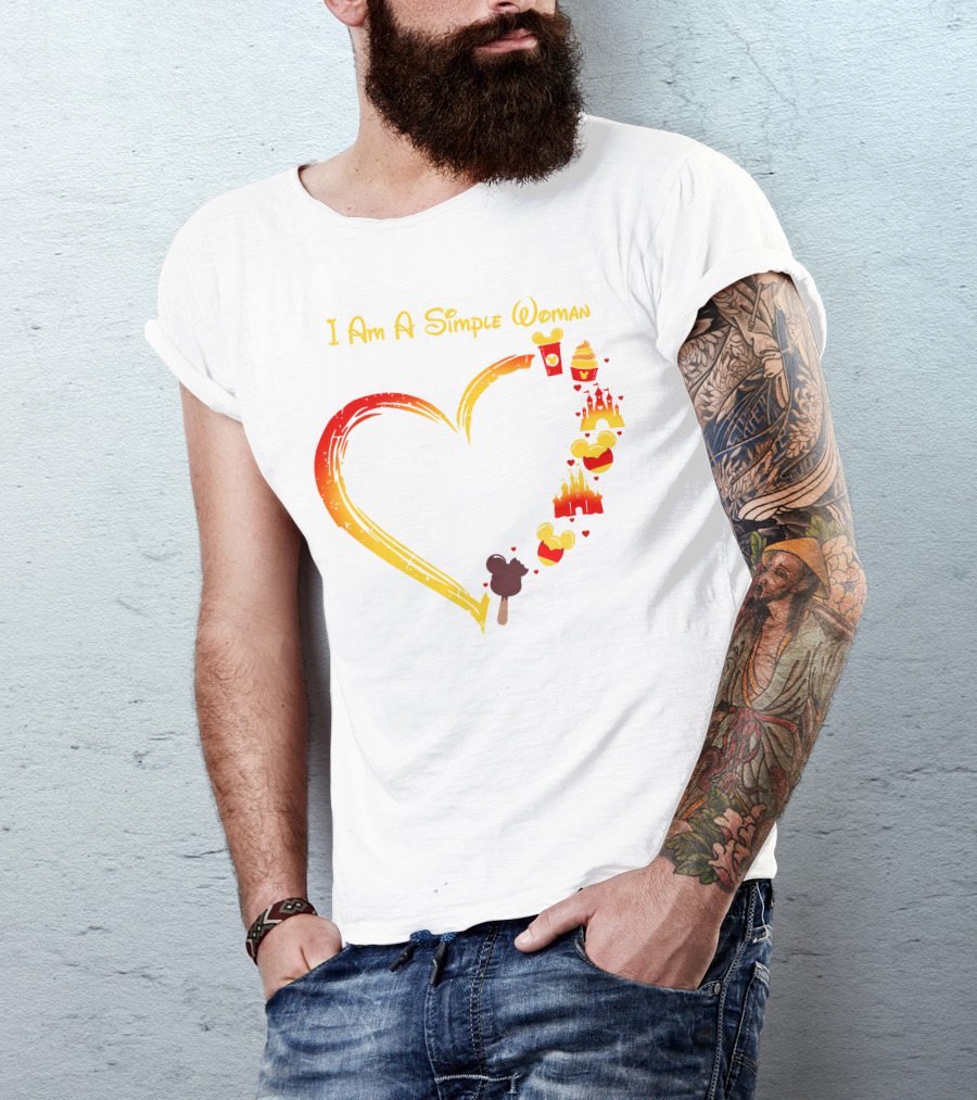 I Am A Simple Woman Heart With Mickey Ears Ice Cream Popcorn Castle T-Shirt