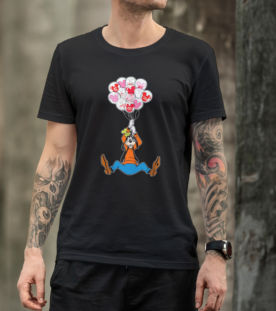 Goofy Balloons Mickey Love Valentine's Xo Hug Minnie Organic T-Shirt