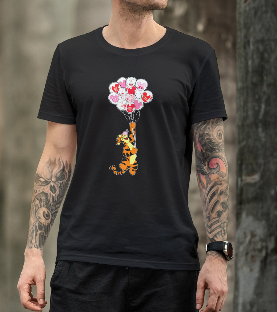 Tigger Flying With Mickey Balloons Valentine's Day Xo Hunny Disney T-Shirt