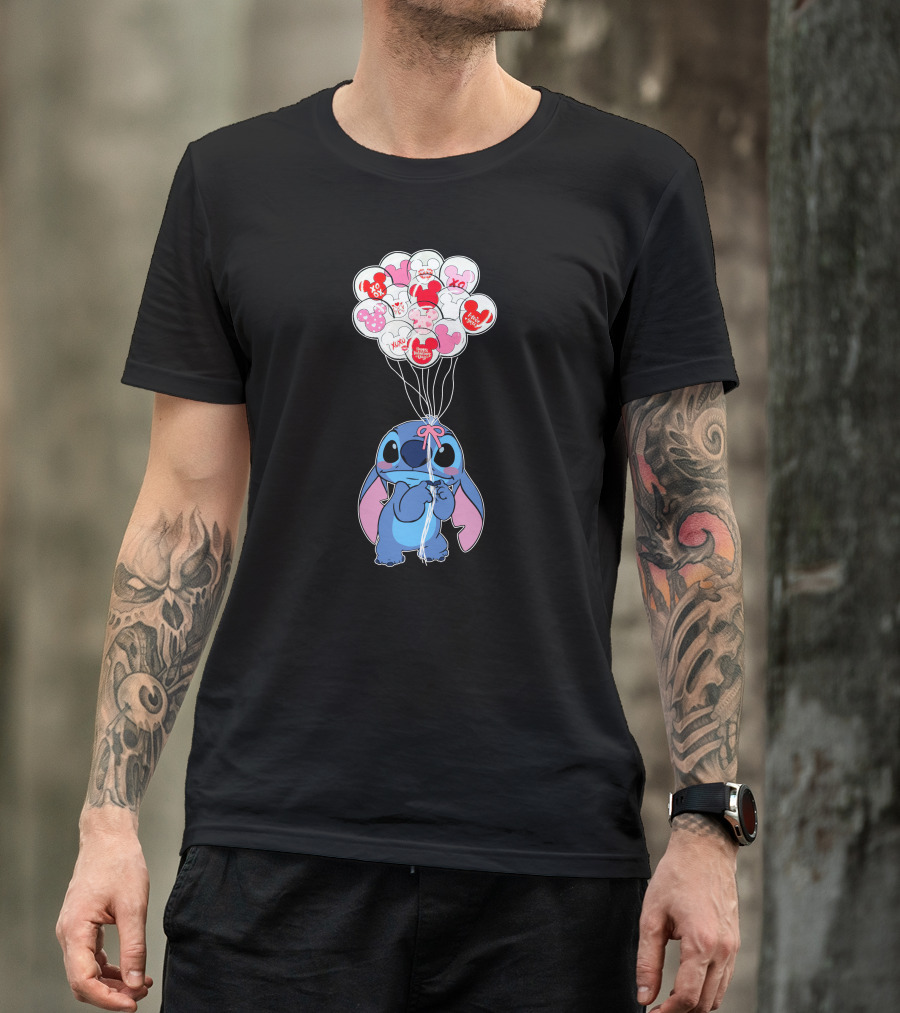 Stitch And Mickey Balloons Valentine's Xo Love T-Shirt