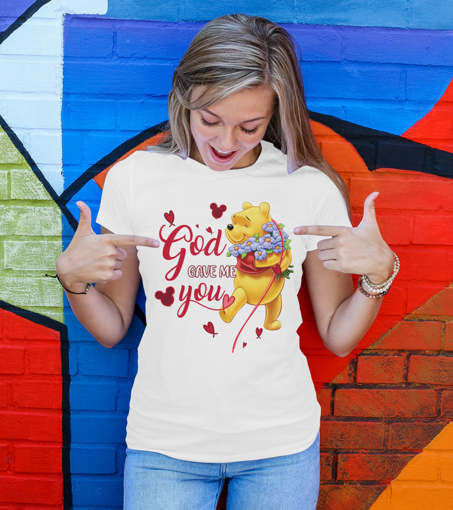 God Gave Me You Pooh Flowers Hearts Iconic Character T-Shirt