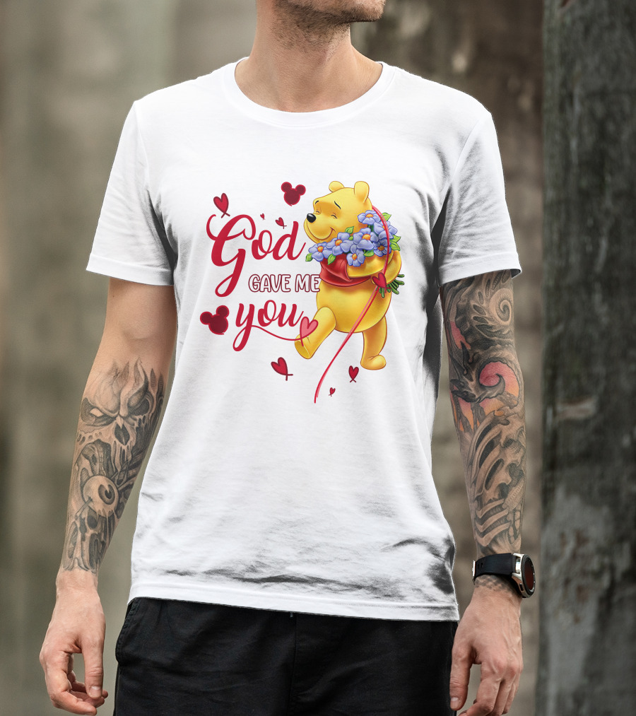 God Gave Me You Pooh Flowers Hearts Iconic Character T-Shirt