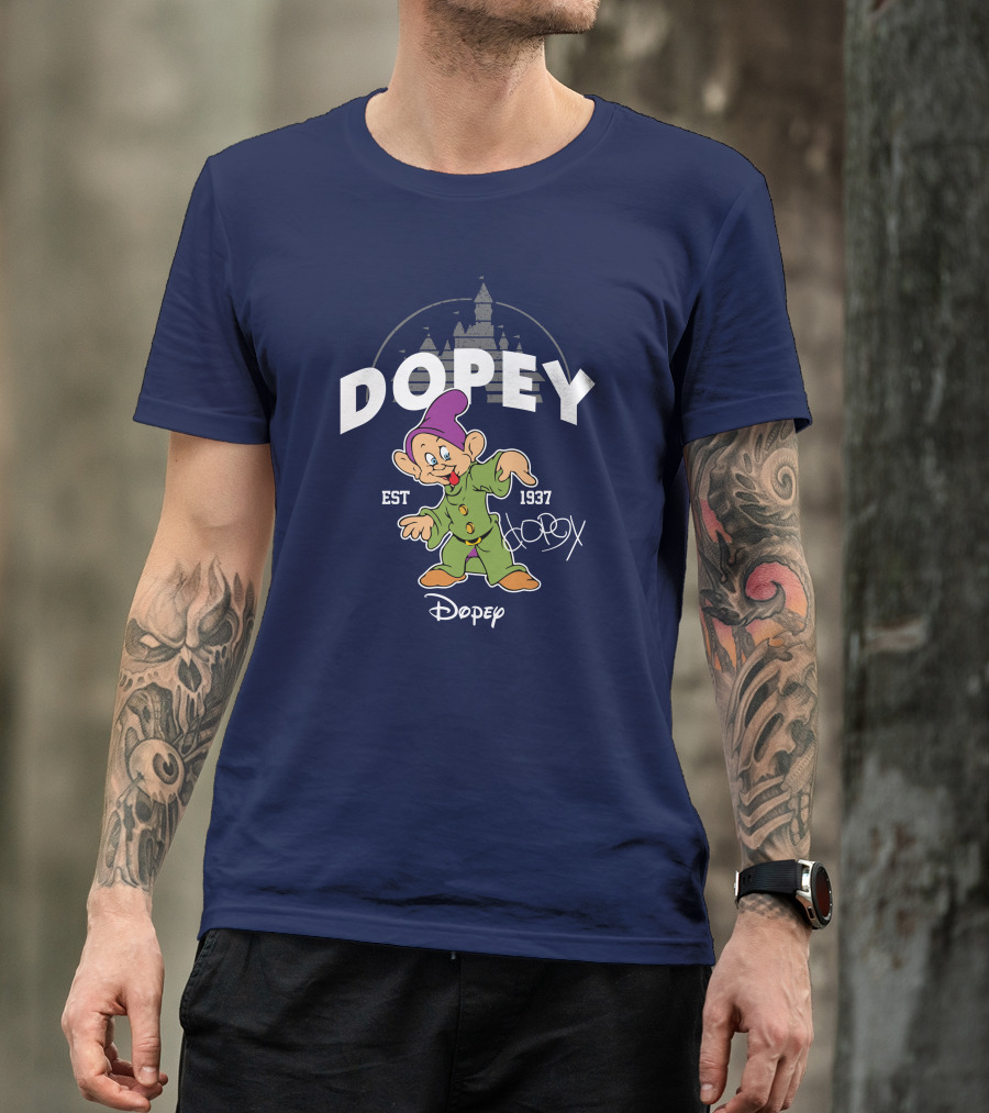 Dopey Est 1937 Castle Background Disney Character T-Shirt