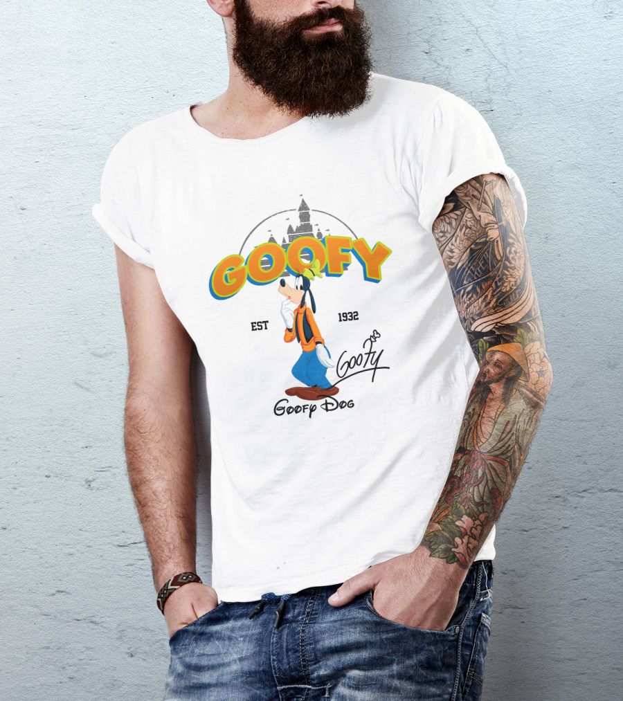 Goofy Est 1932 Disney Goofy Dog Castle Backdrop T-Shirt