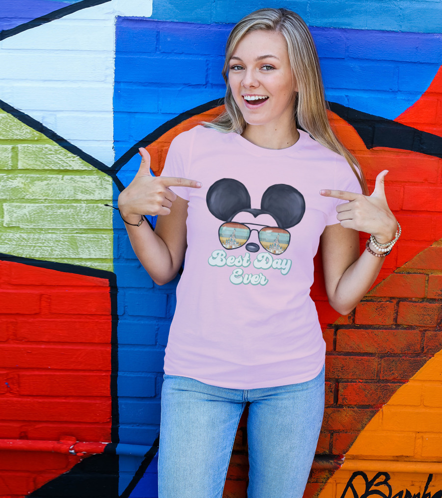Mickey Best Day Ever Glasses Castle Retro T-Shirt
