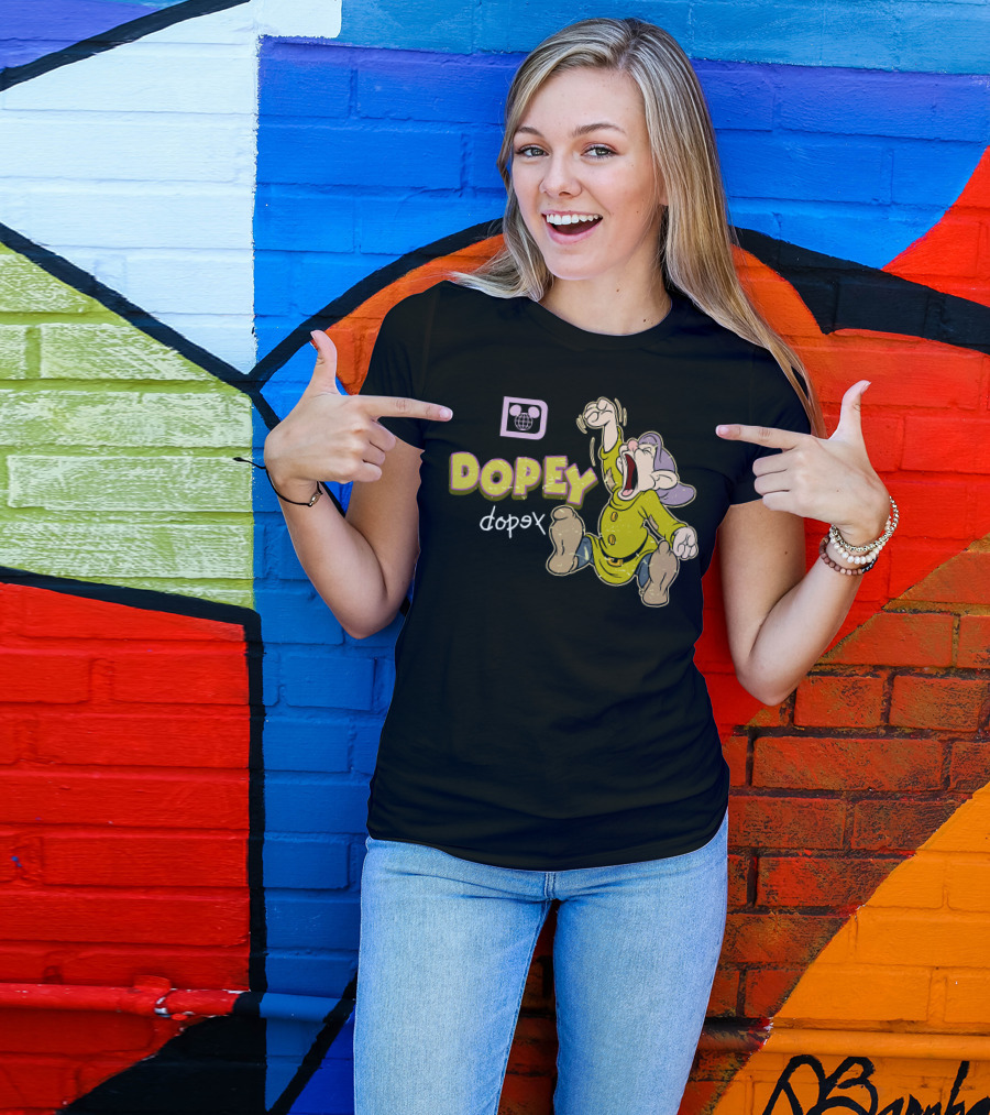 Dopey Yawning Character Illustration With Double Text And Ear T-Shirt