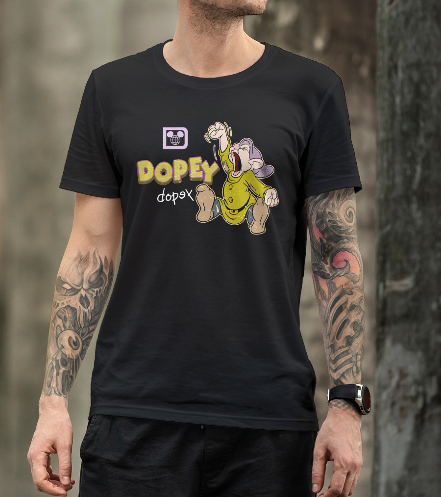 Dopey Yawning Character Illustration With Double Text And Ear T-Shirt