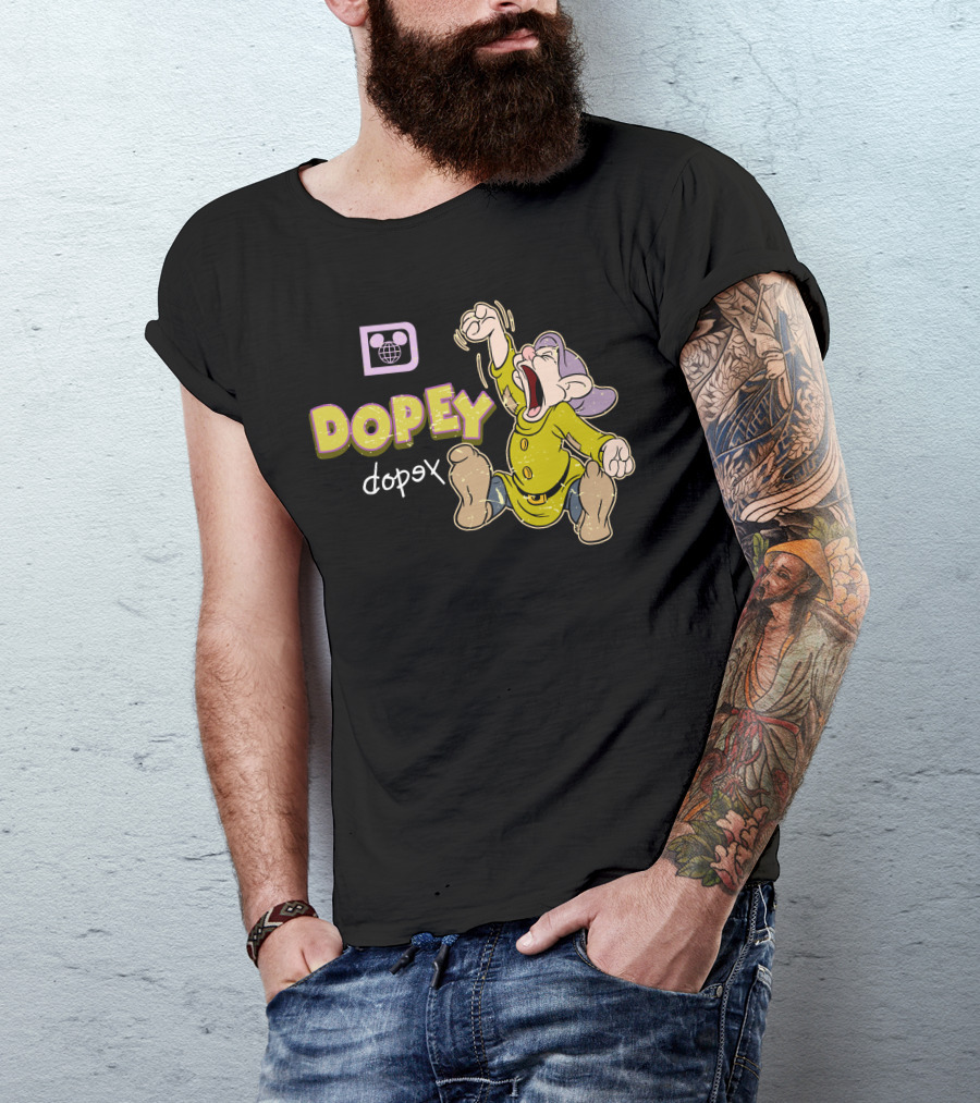 Dopey Yawning Character Illustration With Double Text And Ear T-Shirt