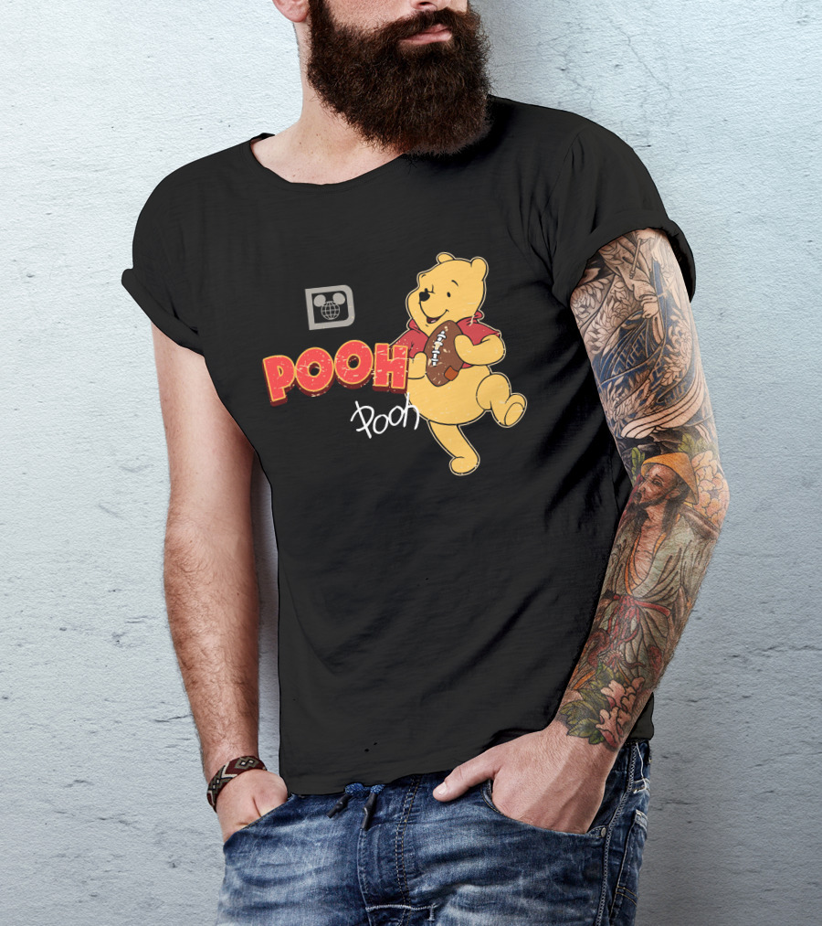 Pooh Football Holding Iconic Character With Vintage T-Shirt