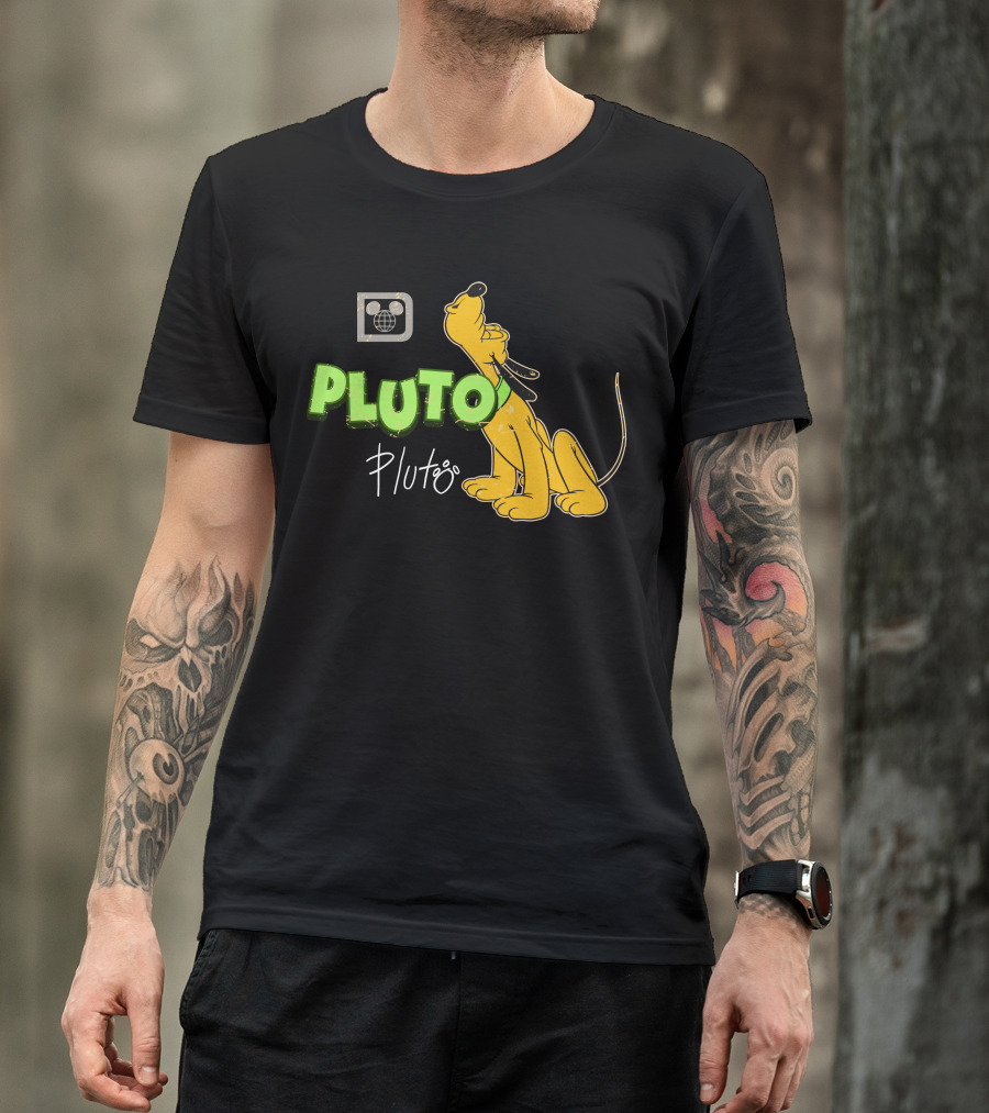 Disney Pluto Green Text Iconic Cartoon Dog T-Shirt