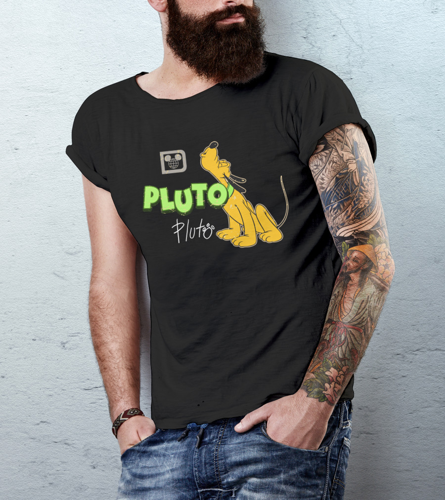 Disney Pluto Green Text Iconic Cartoon Dog T-Shirt